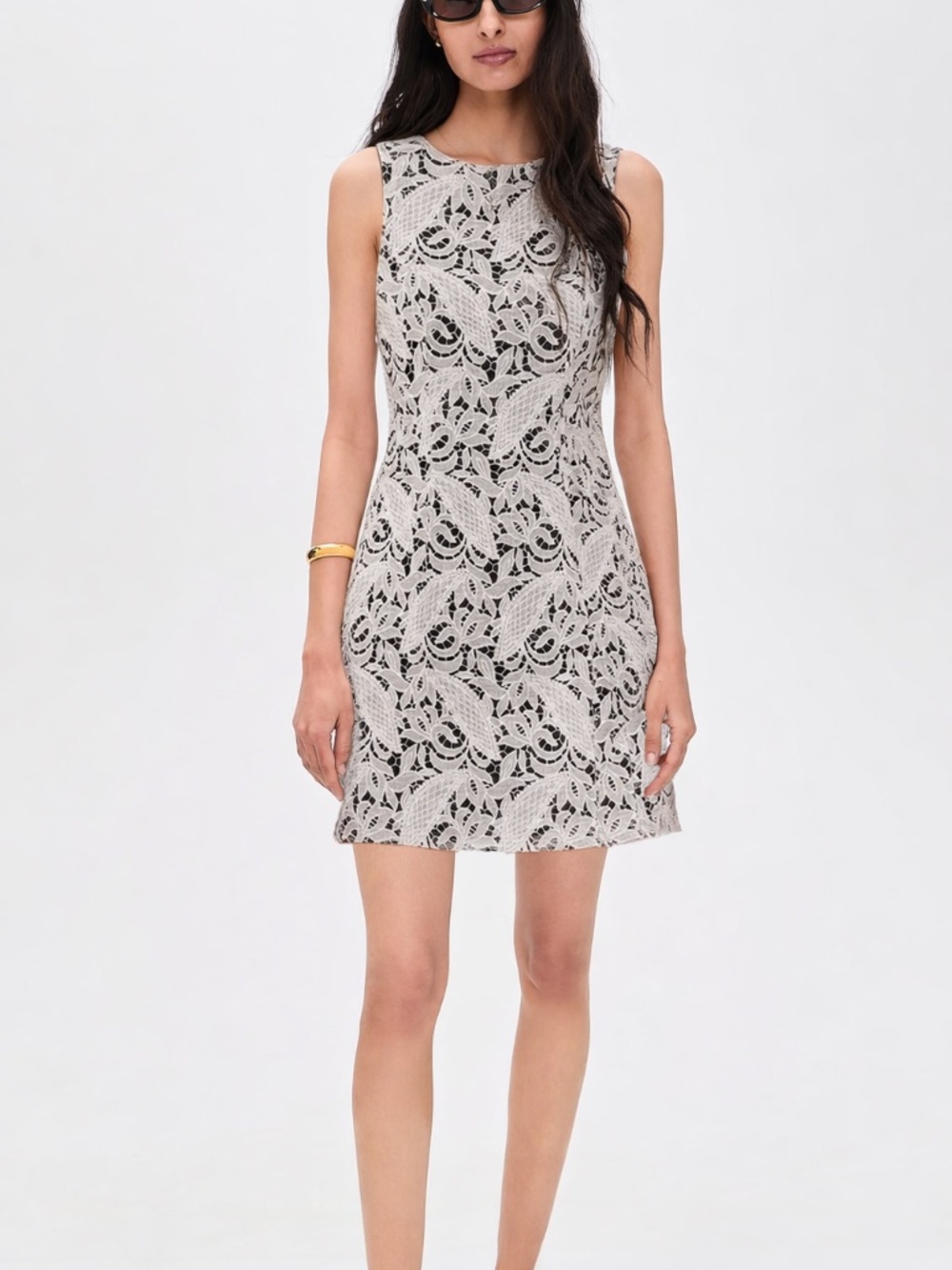 H&M Black & White embroidery Sleeveless Floral Lace Dress
